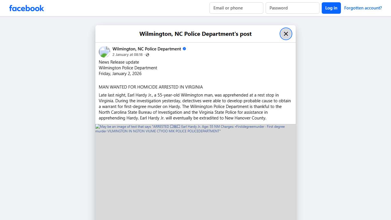 News Release update... - Wilmington, NC Police Department Facebook