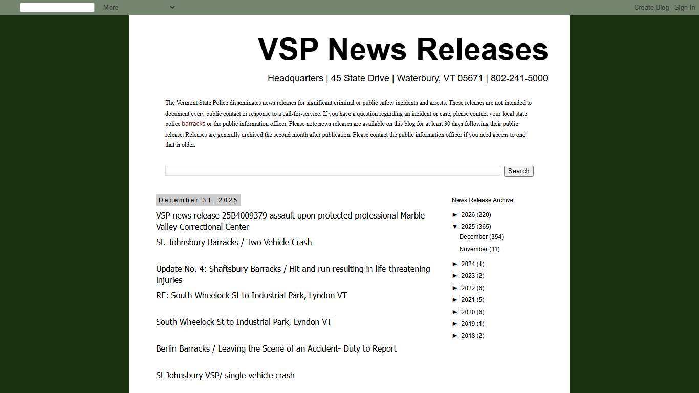 VSP News Releases: 2025
