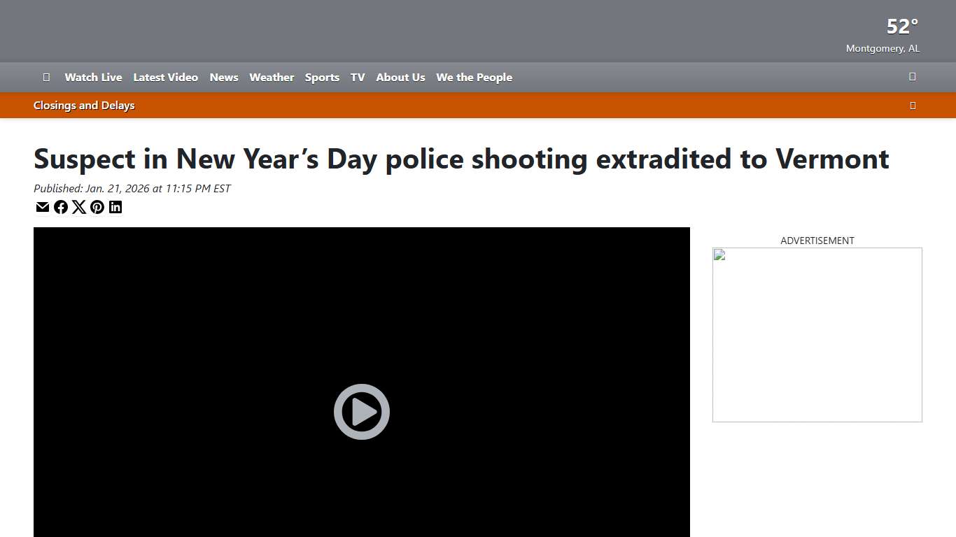 Suspect in New Year’s Day police shooting extradited to Vermont